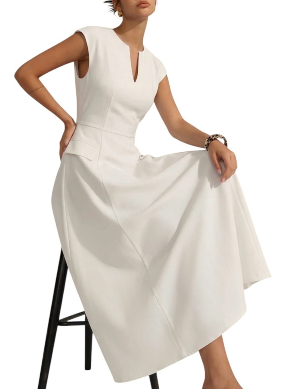Commense Off White Sleeveless Midi Dress with Tie Medium NWT V Neck